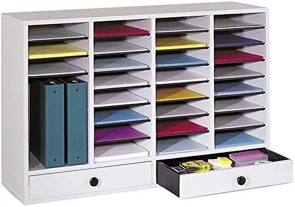 Gray Compressed Wood 32-Compartment Literature Organizer with Adjustable Shelves