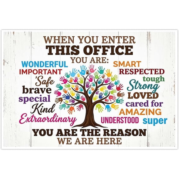 Office & Classroom Motivational Wall Art Canvas Poster When You Enter This Office Inspirational Decor with Colorful Handprints Tree Positive Affirmation Teamwork Gift