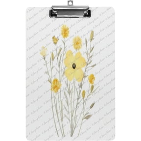 Office Clipboard, Cute Clipboard with Designs A4 Standard Letter Size Wooden Hardboard Clipboards,Floral Decorative Clipboards, Yellow Flower, Custom Pattern 12.5"x9"