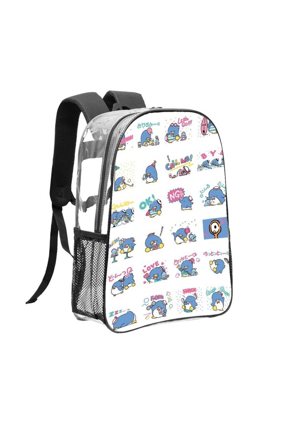 Office Commute Clear Backpack, YST25ZY Tuxedo Sam See Through PVC Backpack with Dual Side Mesh Pockets for School Travel Sports