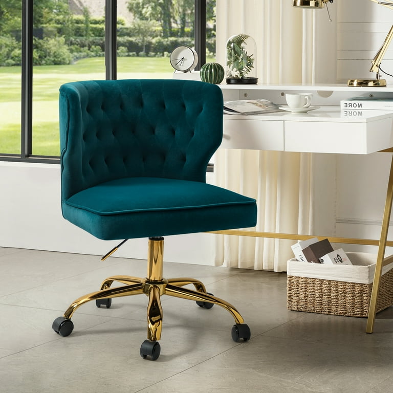 Office Computer Desk Chairs Makeup Vanity Chair Velvet Upholstered Task Chair with Gold Legs Bedroom Teal Walmart