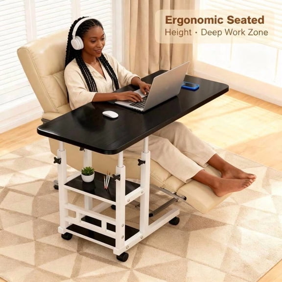Office Computer Desk, Foldable Mobile Desk With Adjustable Height, Wheels And Storage Drawers - Space-Saving Bed/Sofa Computer Desk, Sturdy Small Work Table
