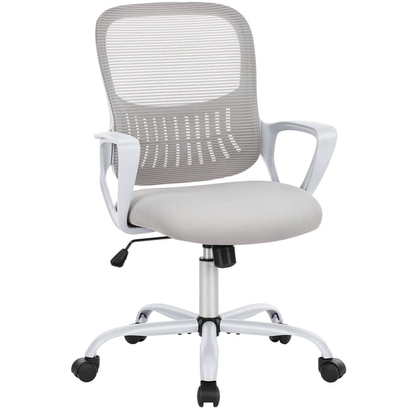 JONPONY Desk Chair,Office Chair with Ergonomic Lumbar Support, Mid-Back Mesh Swivel Rolling Work with Wheels for Home, Office, Bedroom,Gray