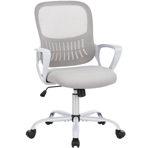 JONPONY Desk Chair,Office Chair with Ergonomic Lumbar Support, Mid-Back Mesh Swivel Rolling Work with Wheels for Home, Office, Bedroom,Gray