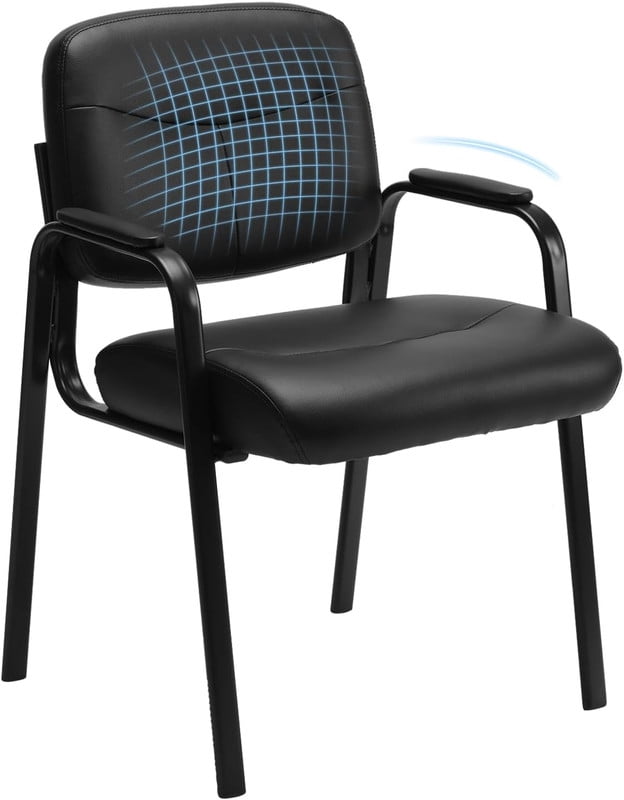 Office Conference Chairsm, Stationary Reception Guest Armchairs with Leather Padded Seat & Arms, No Wheels, for Lobby or Waiting Room