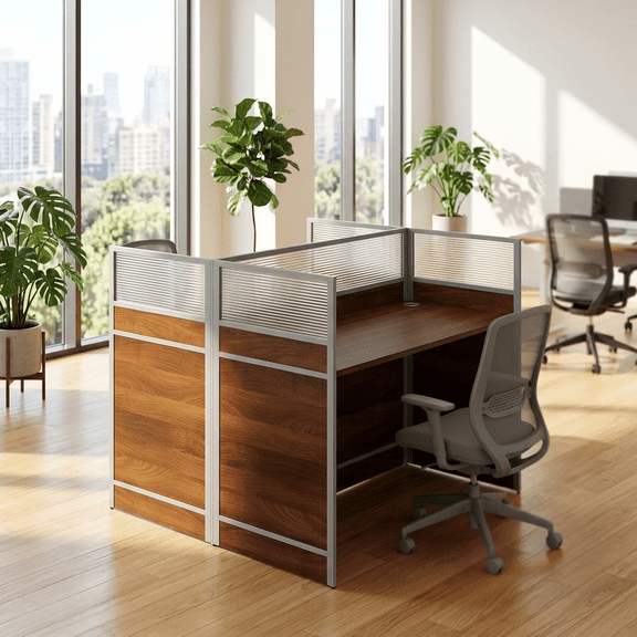 Office Cubicles Workstation, 2 and 4 Person Cubicle Desk with Privacy Partitions, Commercial Multi-Person Office Desk for Modern Workspaces, Team Computer Table with Cable Management, 47.2" & 94.5"