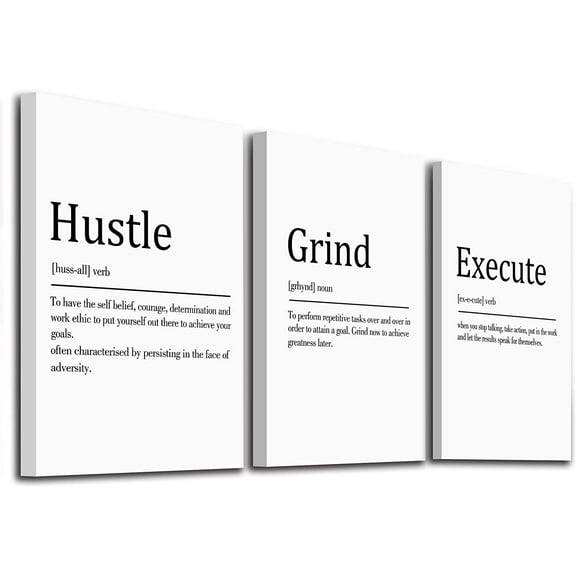 Office Decor - Hustle Quotes Execute Prints, d Canvas Wall Art Grind Quote, Office Wall Art, Black Large Poster, Positive MotivationalPrints, Inspirational Print (F-3pcs,12x16inchx3pcs)