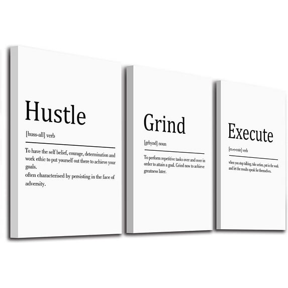 Office Decor - Hustle Quotes Execute Prints, d Canvas Wall Art Grind Quote, Office Wall Art, Black Large Poster, Positive MotivationalPrints, Inspirational Print (F-3pcs,12x16inchx3pcs)
