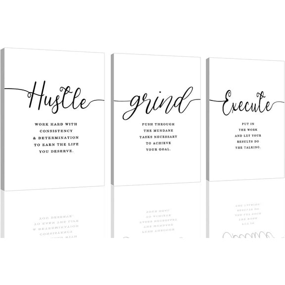 Office Decor - Hustle Quotes Execute Prints, d Canvas Wall Art Grind Quote, Office Wall Art, Black Large Poster, Positive MotivationalPrints, Inspirational Print (F-3pcs,12x16inchx3pcs)