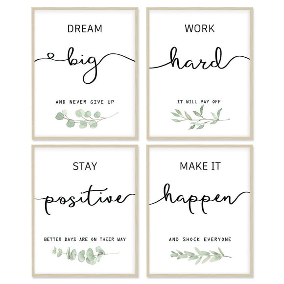 Office Decor Poster 8x10 Canvas Prints Unframed Set of 4, Wall Art Prints for Bedroom | Living Room | Classroom, Home Office Motivational Desk Decor