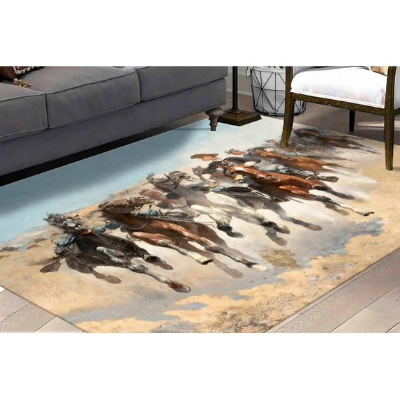 Office Decor Rug, The Fourth Troopers Moving the Led Horses Rug, Animal Rugs, Frederic Remington Rug, Horse Lover Gift Rug, Door Mat Rugs, 3.3'x5' - 100x150 cm