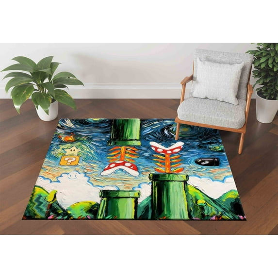 Office Decor Rug, Green Rug, Printed World Starry Night Rugs, Cute Rug, Printed Rug, Painting Rugs, Custom Rug, 1.7'x2.3' - 50x70 cm