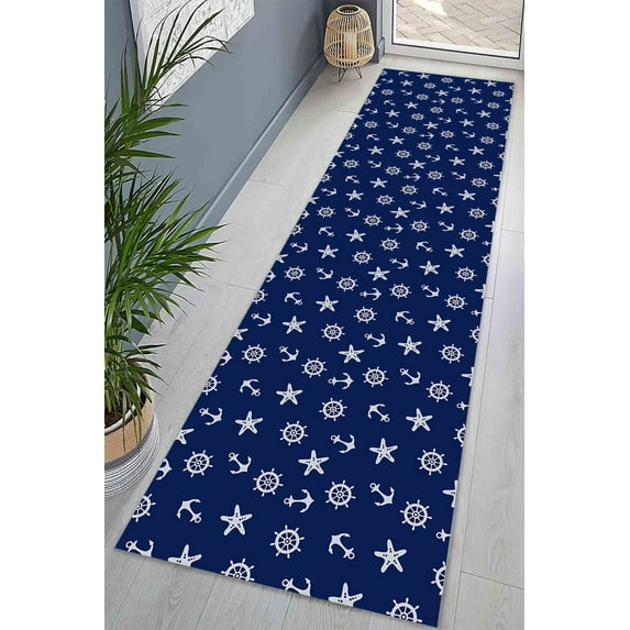 Office Decor Rug, Wall Hanging Rug, Blue Rug, Personalized Gifts, Nautical Compass Sail Anchor Rug, Boy Room Rugs, Kids Rugs, Navy Blue Rug, 2.6'x6.5' - 80x200 cm