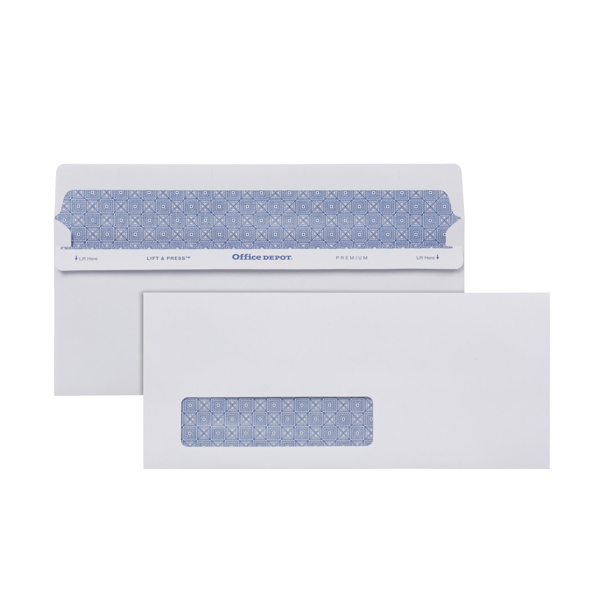 Office Depot 100% Recycled Lift  Press(TM) Window Envelopes, #10 (4 1/8in. x 9 1/2in.), White, Pack Of 250, 76172