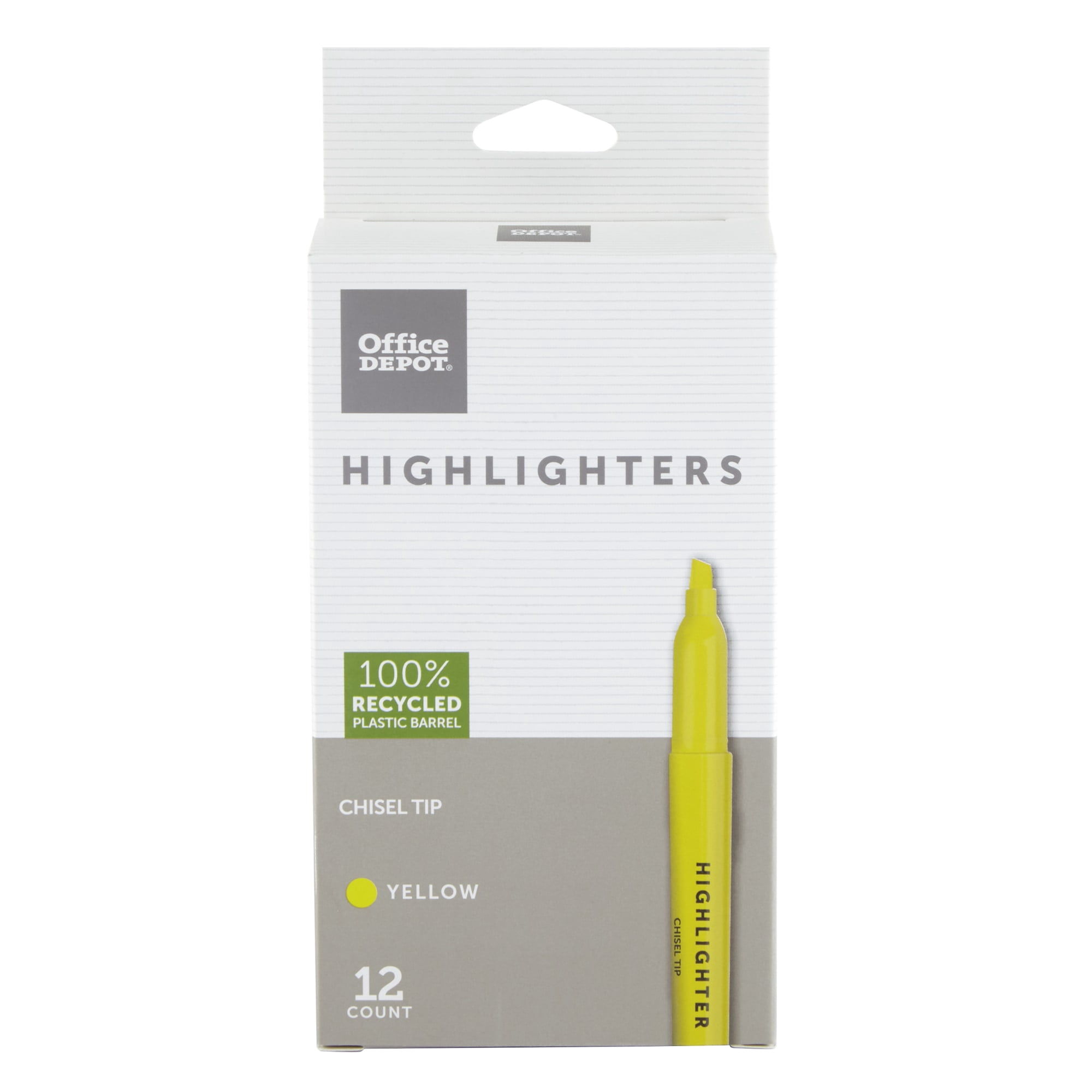 Office Depot 100% Recycled Pen-Style Highlighters, Yellow, Pack Of 12, HY100200-12YEL