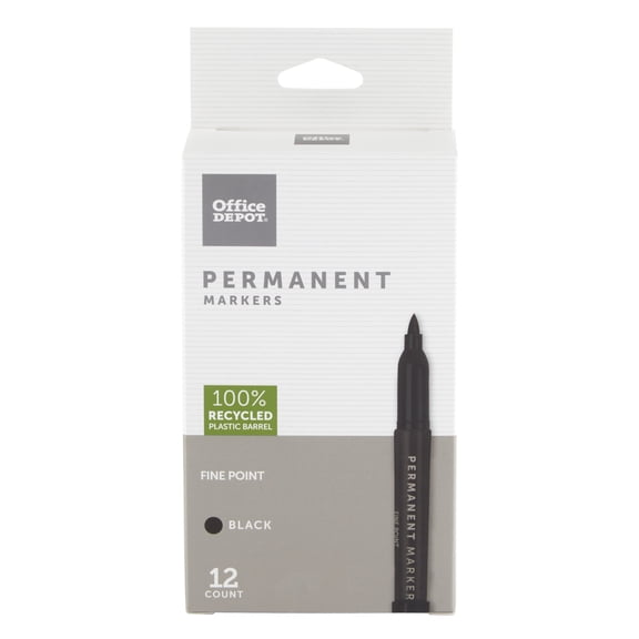 Office Depot 100% Recycled Permanent Markers, Fine Point, Black, Pack Of 12, OD88669