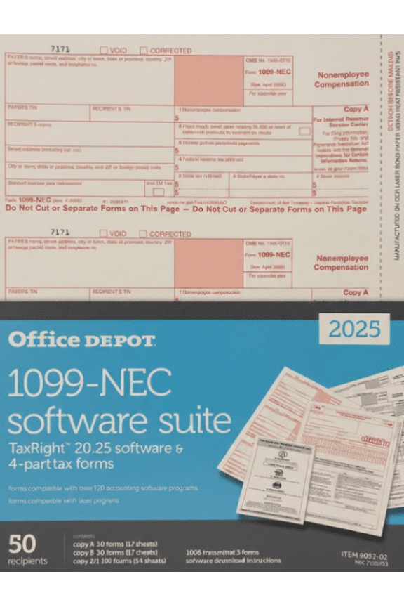 2025 1099-NEC Software Suite with 4-Part Tax Forms, TaxRight Software, 50 Recipient Pack