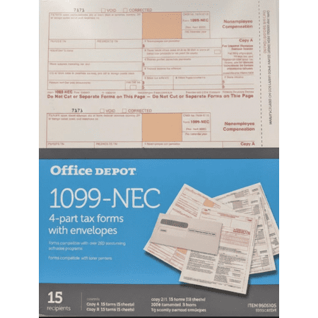 Office Depot 2025 1099-NEC Tax Forms with Envelopes, 4-Part Carbonless, 15 Recipient Pack