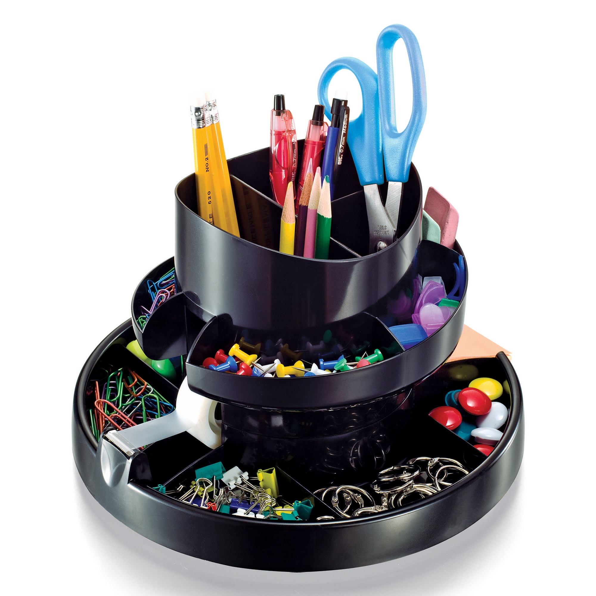 Black Recycled Plastic 17-Compartment Rotary Organizer