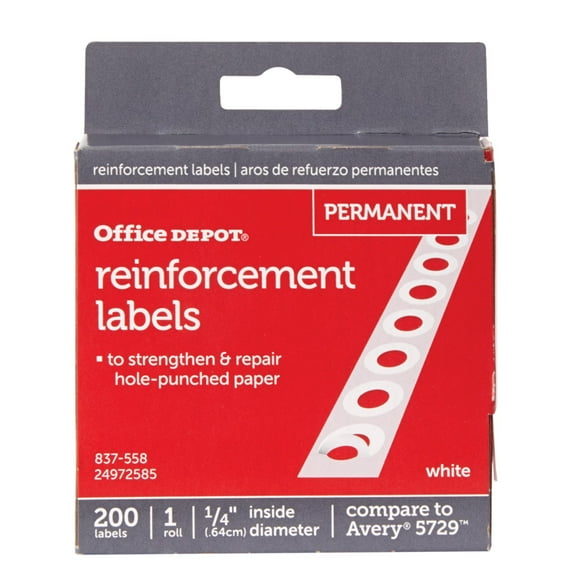 Office Depot 837-558~200 Reinforcement Labels Round Hole Ring 1/4" Inside Diamet