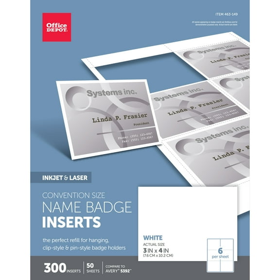 Office Depot Badge Inserts, 3in. x 4in., White, Pack Of 300, OD98845