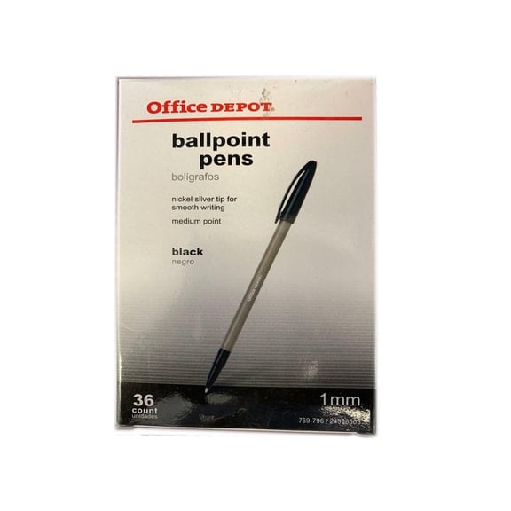 Office Depot Pack of 36 Ballpoint Pens Medium Point 1.0 mm - Black Negro Ink - Smooth Writing