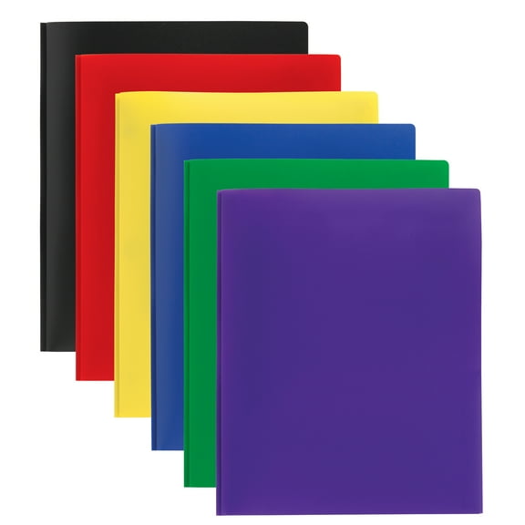 Office Depot Brand 2-Pocket School-Grade Poly Folders With Prongs, 8-1/2" x 11", Assorted Colors, Pack Of 24