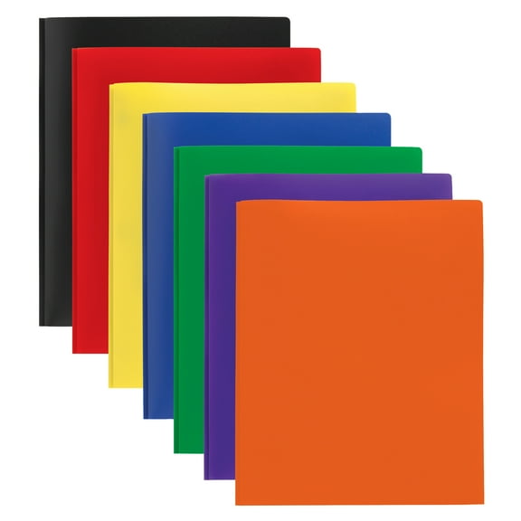 Office Depot Brand 2-Pocket School-Grade Poly Folders With Prongs, 8-1/2" x 11", Assorted Colors, Pack Of 48