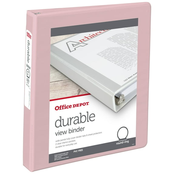 Office Depot® Brand 3-Ring Durable View Binder, 1" Round Rings, Blush