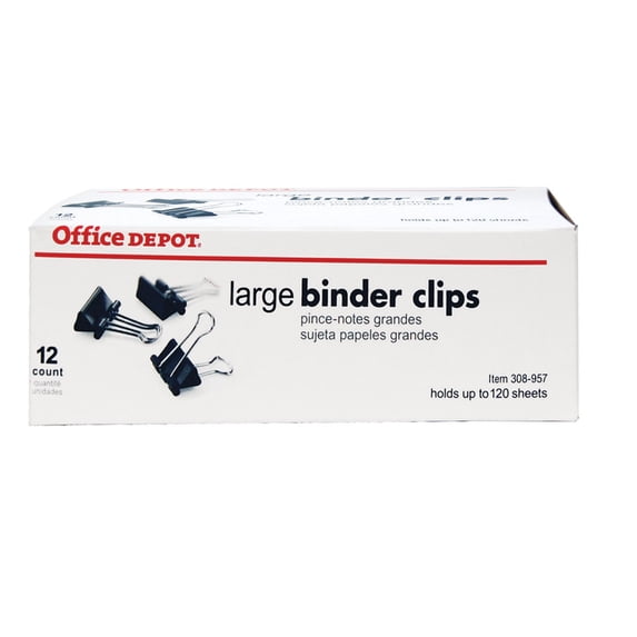 Office Depot Brand Binder Clips, Large, 2"""" Wide, Black, Box Of 12