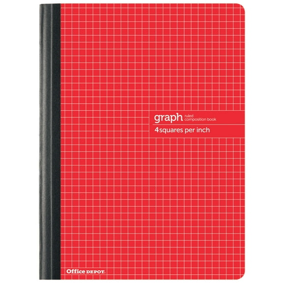 Office Depot Brand Composition Book, 7-1/2" x 9-3/4", Quadrille Ruled, 80 Sheets, Red