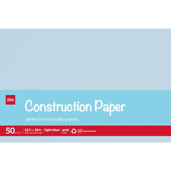 Office Depot Brand Construction Paper, 12" x 18", 100% Recycled, Light Blue, Pack Of 50 Sheets