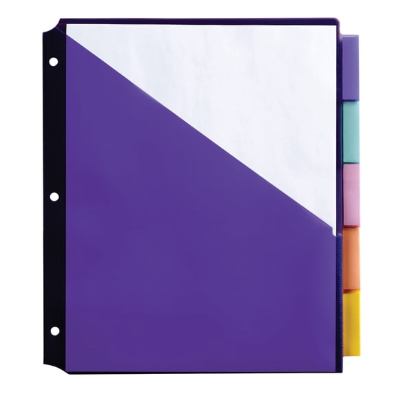 Office Depot Brand Double Pocket Insertable Plastic Divider, 5-Tab, 9 1/2" x 11 1/4", Assorted Colors