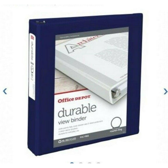 Office Depot Brand Durable View 1 1/2" Round-Ring Binder, Blue New