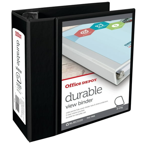 Office Depot® Brand Durable View D-Ring Binder, 5" Rings, 39% Recycled, Black