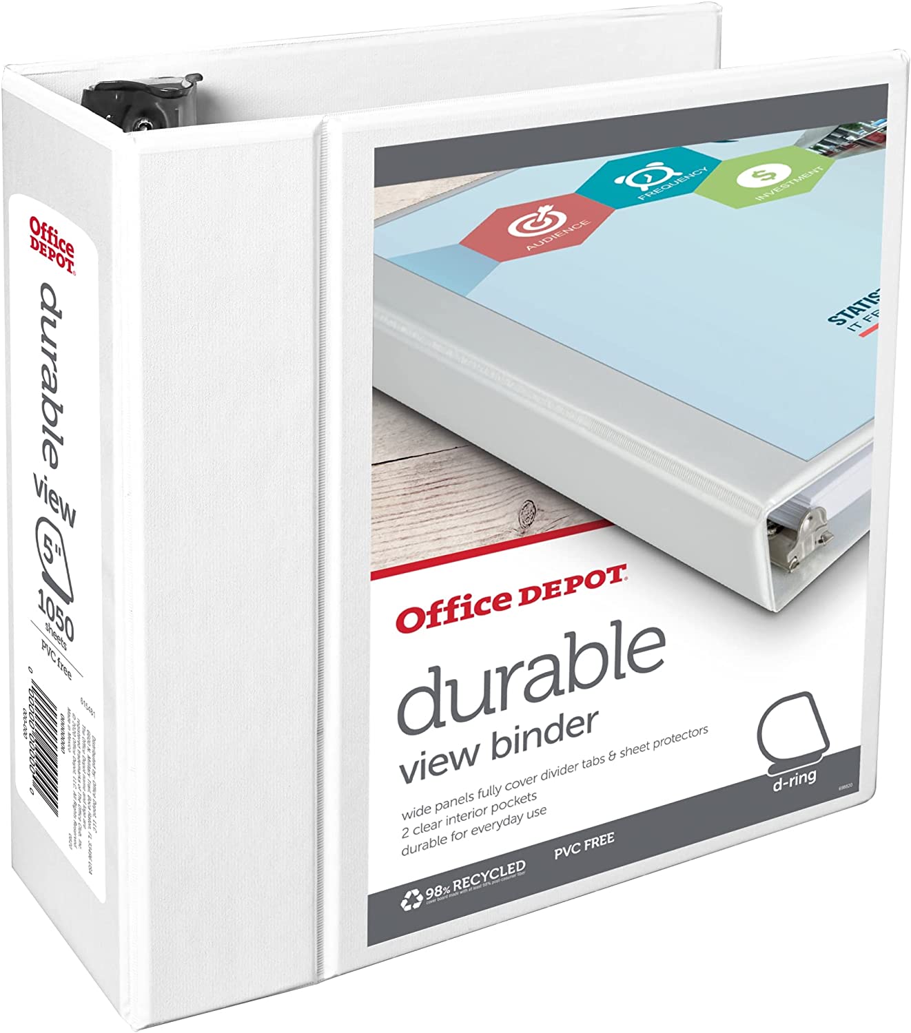 Office Depot Brand Durable View DRing Binder, 5" Rings, 39 Recycled