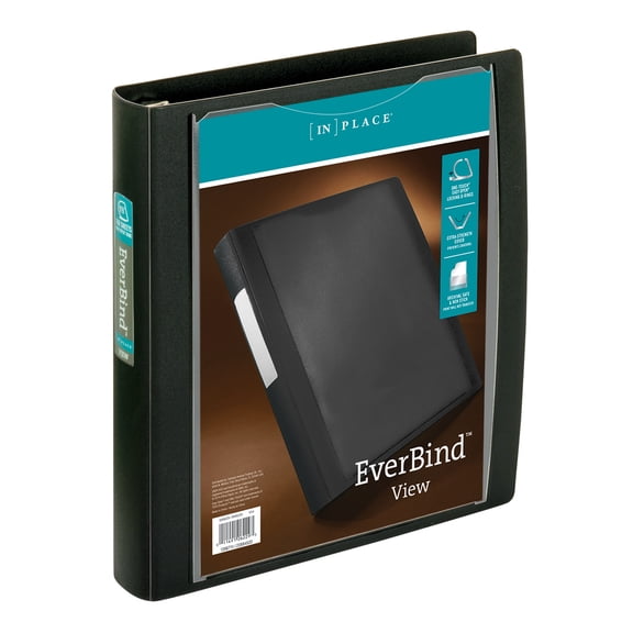 Office Depot Brand EverBind View Binder With One-Touch EasyOpen Locking D-Ring, 1 1/2" Rings, Black Smoke