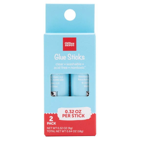 Office Depot Brand Glue Sticks, 0.32 Oz, Clear, Pack Of 2 Glue Sticks