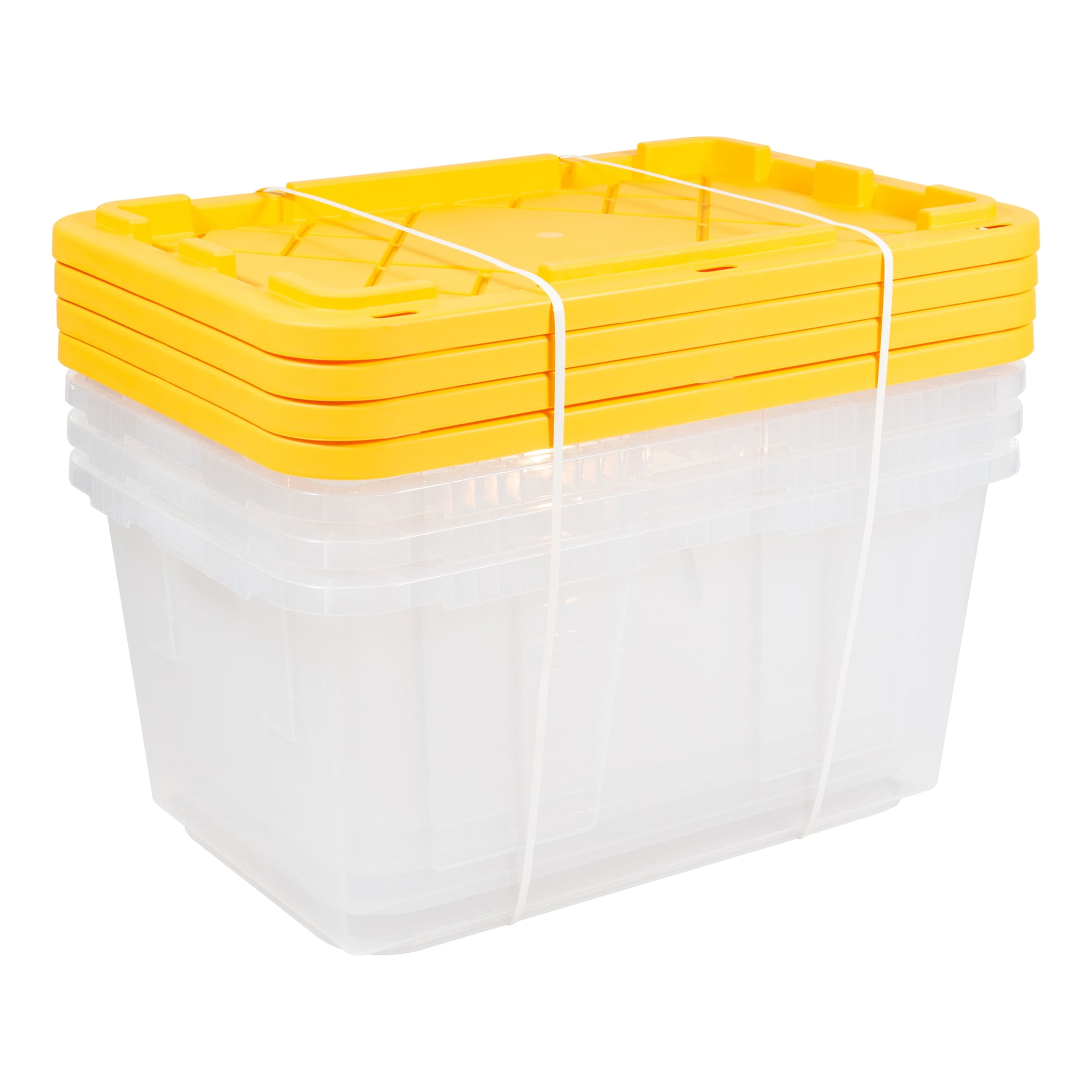 Clear and Yellow Large Plastic Stackable Storage Totes with Snap Lids