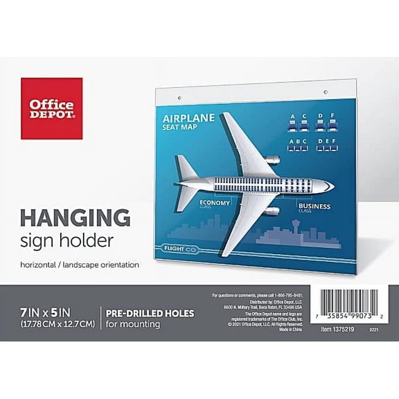 Office Depot Brand Hanging Sign Holder, Horizontal, 5" H x 7" W, Clear