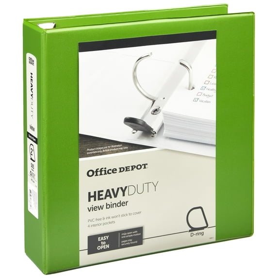 Office Depot® Brand Heavy-Duty D-Ring View Binder, 2" Rings, 54% Recycled, Army Green