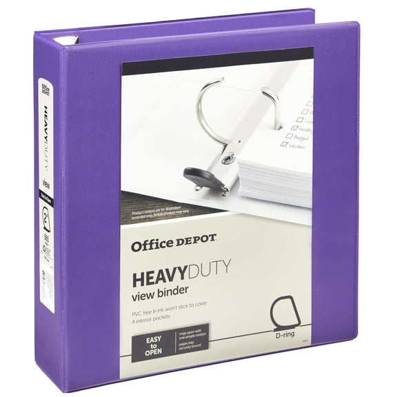Office Depot Brand Heavy-Duty D-Ring View Binder, 2" Rings, 54% Recycled, Purple