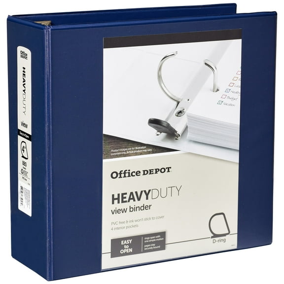 Office Depot Brand Heavy-Duty View Binder, 4" Rings, 54% Recycled, Navy