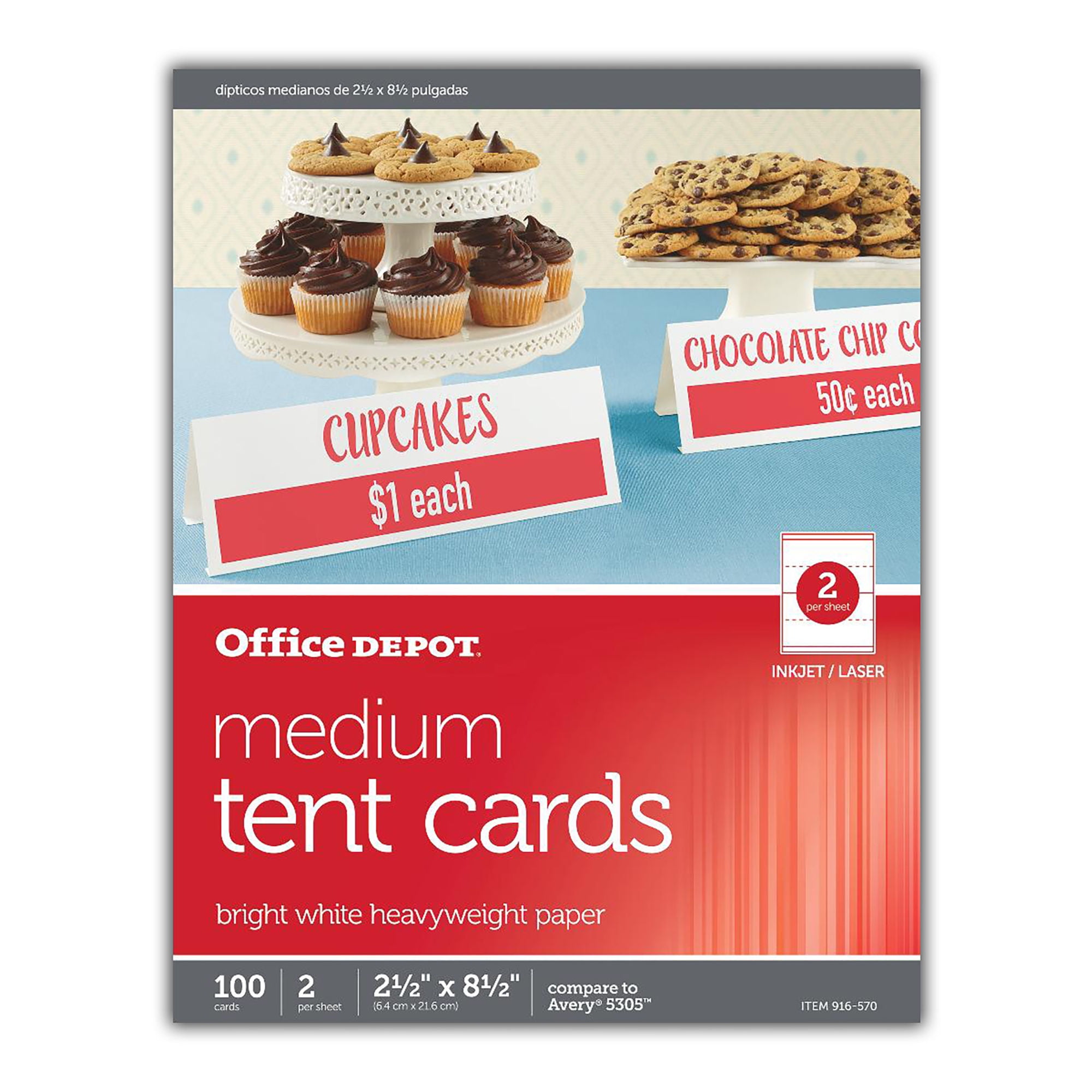 Office Depot® Brand Inkjet/Laser Tent Cards, Medium, 2 1/2" x 8 1/2", Bright White, Pack Of 100