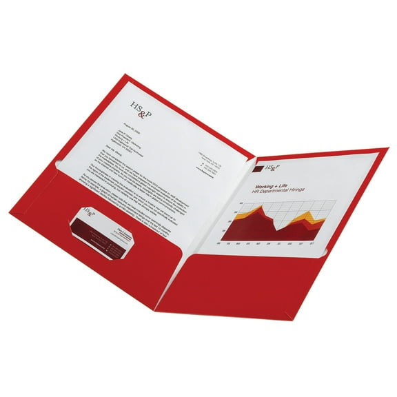 Office Depot Brand Laminated Twin-Pocket Portfolios, Red, Pack Of 10