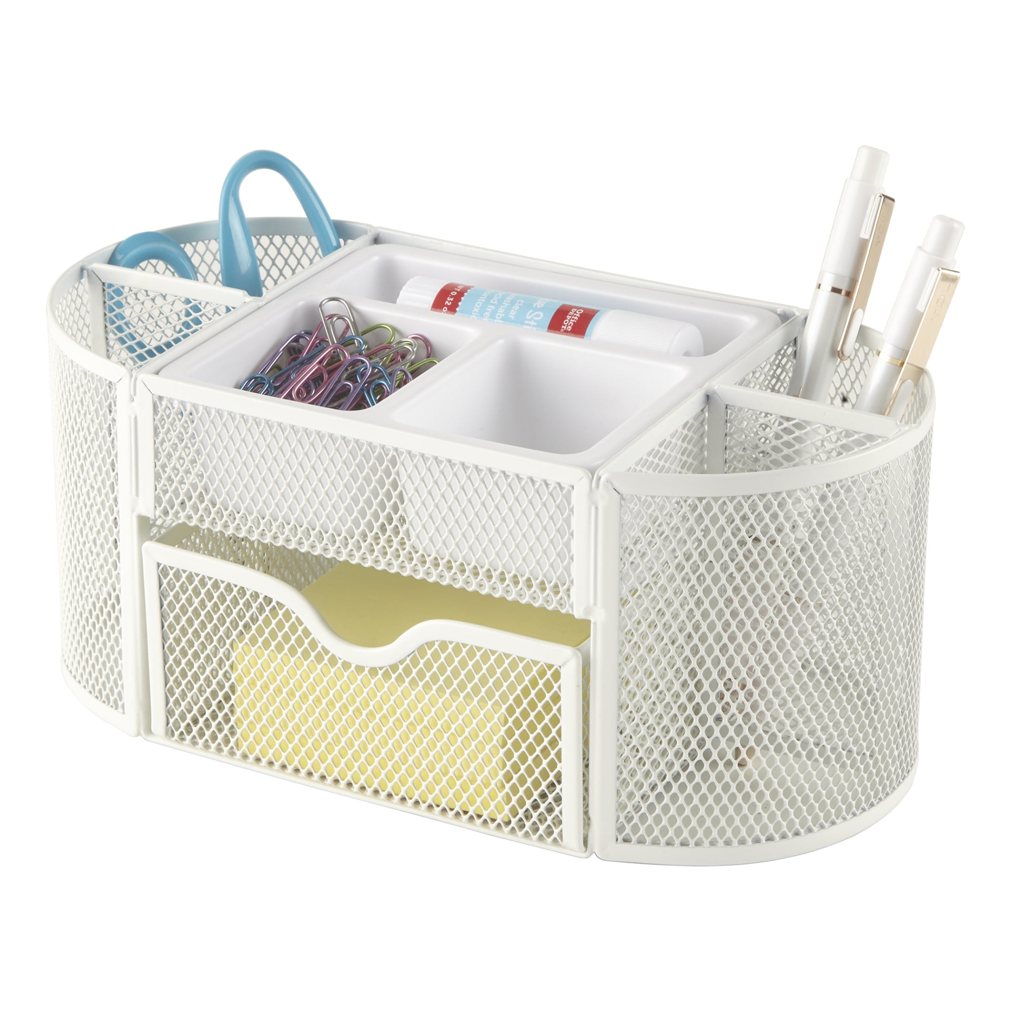 Office Depot® Brand Mesh Oval Desk Organizer, 4-1/8"H x 9-1/4"W x 4-1/3"D, White