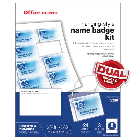 Office Depot Brand Name Badge Kit, Pack Of 24