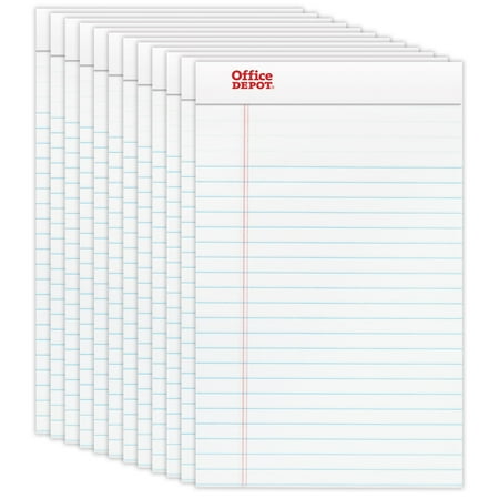 Office Depot Brand Perforated Writing Pads, 5"""" x 8"""", Narrow Ruled, 50 Sheets, White,