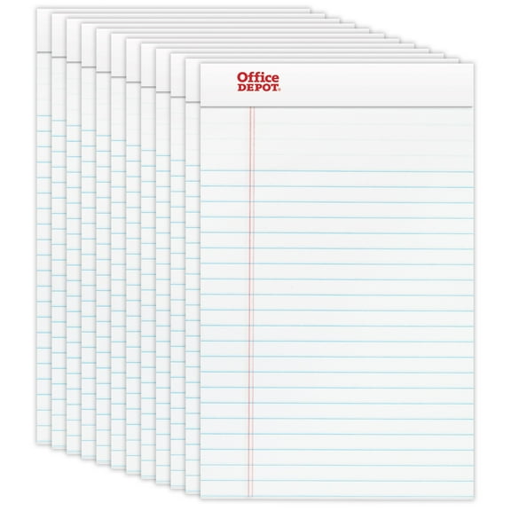 Office Depot Brand Perforated Writing Pads, 5"""" x 8"""", Narrow Ruled, 50 Sheets, White,