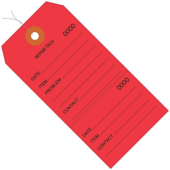 Office Depot Brand Prewired Repair Tags, 6 1/4" x 3 1/8", 100% Recycled, Red, Case Of 1,000